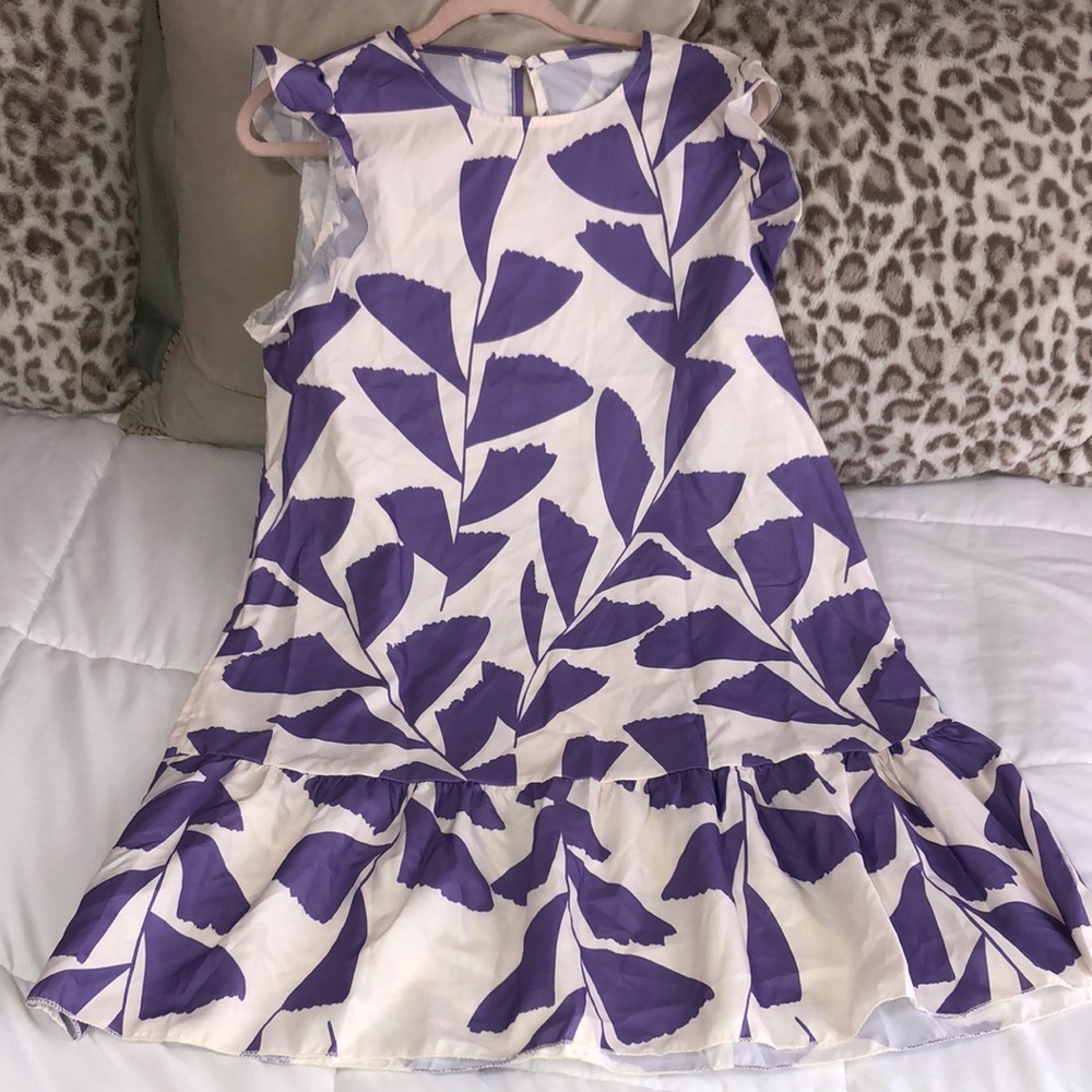 SHEIN White and Purple Leaf Print Casual Dress